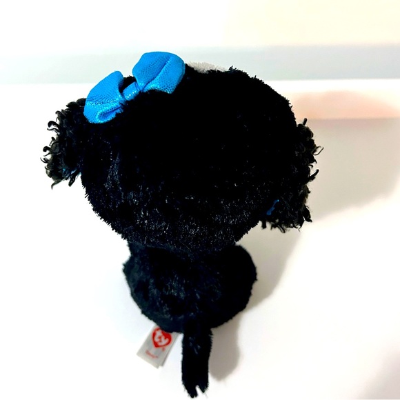 Ty Beanie Boo - Tracy The Dog 6” No Tag Curly Fur Blue Bow - Picture 7 of 8